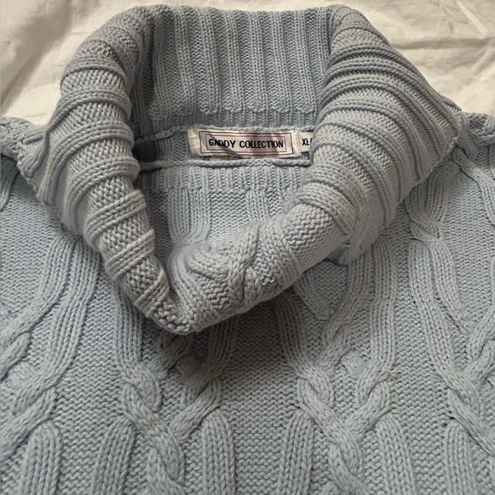 Vintage Gaddy Collection 100% Cotton Blue Cable Knit Turtleneck Sweater - Picture 2 of 11